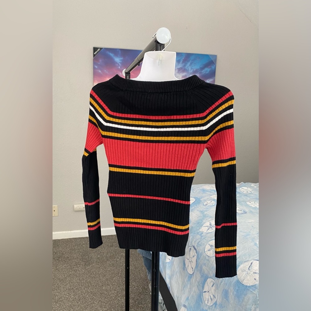 Crew/Boat Neck Striped Ribbed Sweater - Picture 2 of 16